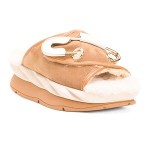 NEW 4CCCCEES Mellow Pin Tan Shearling Slides Sandals Size US 6 EU 36